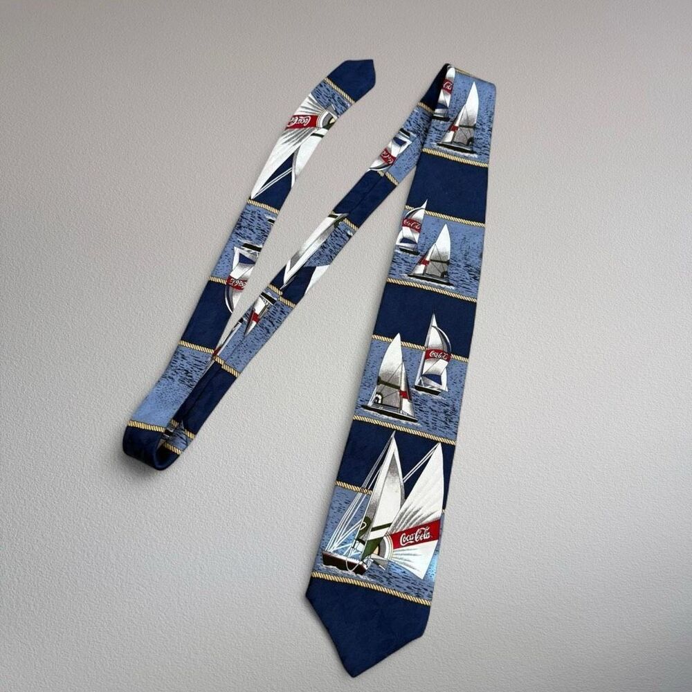 Coca Cola Silk Navy and White Sailboat Print Men's Tie